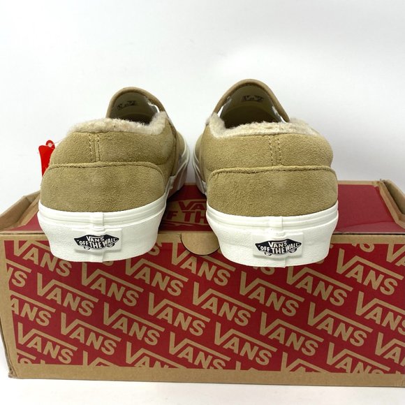 VANS Women's VN0004MPJ8Q Classic Slip On Suede Fleece Khaki Low Top Walk Sneaker - Picture 4 of 10